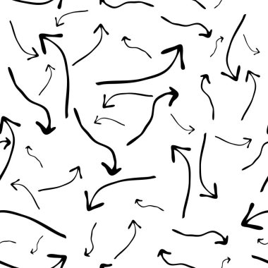 Kusursuz desenli, siyah elli, beyaz arka planda çizilmiş oklar. Soyut grunge dokusu. Vektör illüstrasyonu