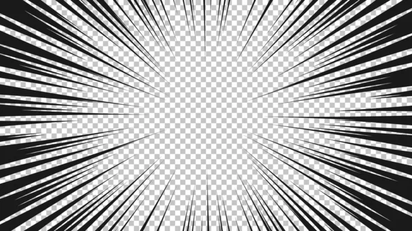Şeffaf arkaplanda siyah çizgileri olan çizgi roman sayfası. Patlama ışınları desenli şablon dokuyu etkiler. Vektör illüstrasyonu
