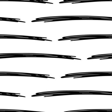 Beyaz arka planda soyut şekillerde siyah kalem fırça darbeleriyle kusursuz desen. Vektör illüstrasyonu
