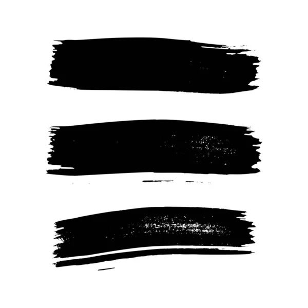 Zwarte Penseelstreek Set Van Met Hand Getekende Inktvlekken Geïsoleerd Transparante — Stockvector