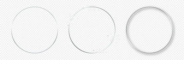 Set Three Silver Glowing Circle Frames Isolated Transparent Background Shiny — Stock Vector