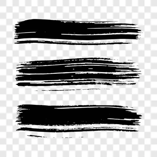 Black Brush Stroke Set Hand Drawn Ink Spots Isolated Transparent — Stock Vector