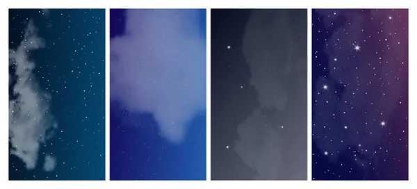 Nocne Niebo Wieloma Gwiazdami Zestaw Czterech Abstrakcyjnych Środowisk Natury Pyłem — Wektor stockowy