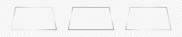 Set Van Drie Zilveren Gloeiende Trapeziumvormige Frames Geïsoleerd Transparante Achtergrond — Stockvector