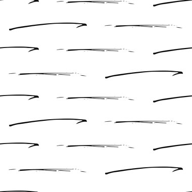 Beyaz arka planda soyut şekillerde siyah kalem fırça darbeleriyle kusursuz desen. Vektör illüstrasyonu