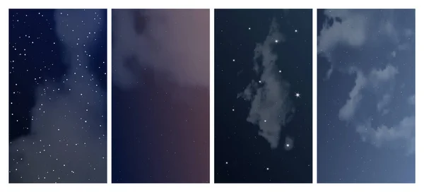 Cielo Nocturno Con Muchas Estrellas Conjunto Cuatro Fondos Naturaleza Abstracta — Archivo Imágenes Vectoriales