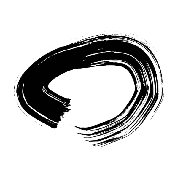 Svart Grunge Pensel Stroke Cirkel Form Målad Bläckcirkel Bläckfläck Isolerad — Stock vektor