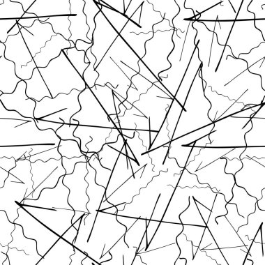 Beyaz arka planda soyut şekillerde siyah kalem fırça darbeleriyle kusursuz desen. Vektör illüstrasyonu