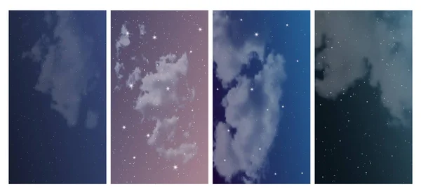 Ночное Небо Многими Звездами Набор Четырех Абстрактных Природных Фонов Звездной — стоковый вектор