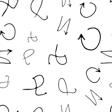 Beyaz arka planda soyut şekillerde siyah kalem fırça darbeleriyle kusursuz desen. Vektör illüstrasyonu