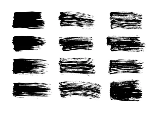 Gran Juego Pinceladas Negras Manchas Tinta Dibujada Mano Aisladas Sobre — Archivo Imágenes Vectoriales