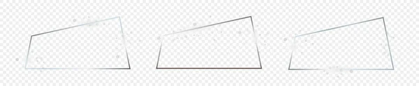 Set Van Drie Zilveren Gloeiende Trapeziumvormige Frames Geïsoleerd Transparante Achtergrond — Stockvector