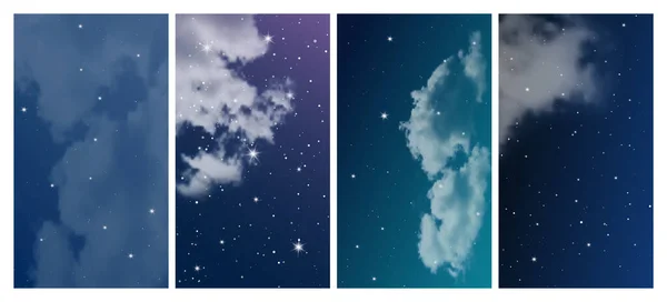 Cielo Nocturno Con Muchas Estrellas Conjunto Cuatro Fondos Naturaleza Abstracta — Vector de stock