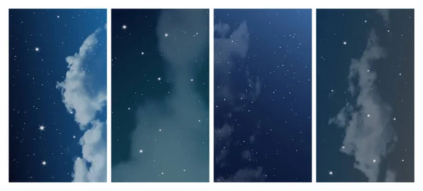 Cielo Nocturno Con Muchas Estrellas Conjunto Cuatro Fondos Naturaleza Abstracta — Archivo Imágenes Vectoriales