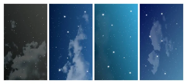 Nocne Niebo Wieloma Gwiazdami Zestaw Czterech Abstrakcyjnych Środowisk Natury Pyłem — Wektor stockowy
