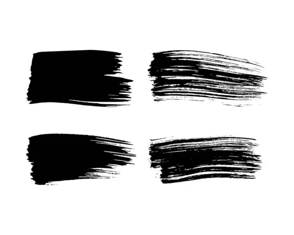 Set Mit Vier Schwarzen Pinselstrichen Handgezeichnete Tuscheflecken Isoliert Auf Weißem — Stockvektor