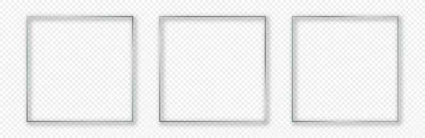 Set Three Silver Glowing Square Frames Isolated Transparent Background Shiny — Stock Vector