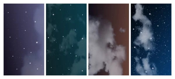 Céu Noturno Com Muitas Estrelas Conjunto Quatro Fundos Abstratos Natureza —  Vetores de Stock