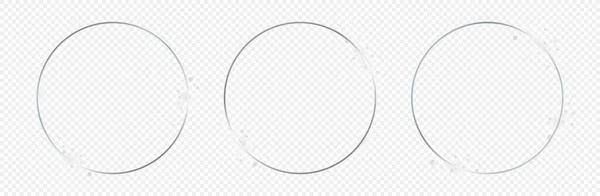 Uppsättning Tre Silver Glödande Cirkel Ramar Isolerad Transparent Bakgrund Glänsande — Stock vektor