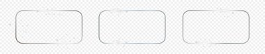 Şeffaf arkaplanda izole edilmiş üç gümüş renkli yuvarlak dikdörtgen çerçeve. Parlak efektli parlak bir çerçeve. Vektör illüstrasyonu