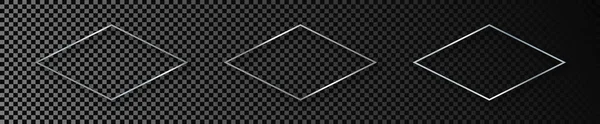 Набор Трех Серебристых Светящихся Рамок Формы Ромба Изолирован Темном Прозрачном — стоковый вектор