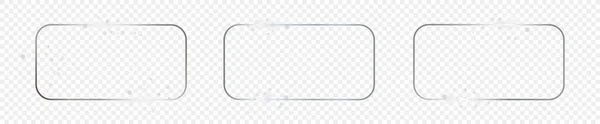 Набор Трех Серебристых Светящихся Круглых Прямоугольных Рам Изолированных Прозрачном Фоне — стоковый вектор