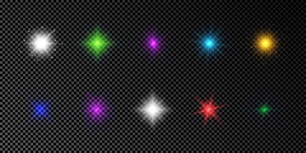 Effetto Luminoso Dei Brillamenti Della Lente Set Luci Luminose Multicolore — Vettoriale Stock