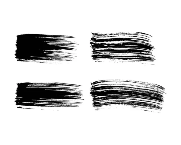 Sada Čtyř Černých Tahů Štětcem Ručně Kreslené Inkoustové Skvrny Izolované — Stockový vektor