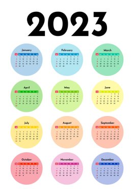 2023 için takvim beyaz arka planda izole edildi. Pazardan pazartesiye, iş planı. Vektör illüstrasyonu