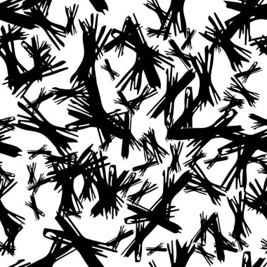 Elle çizilmiş çapraz sembollü kusursuz desen. Beyaz arka planda siyah çizim işareti. Vektör illüstrasyonu