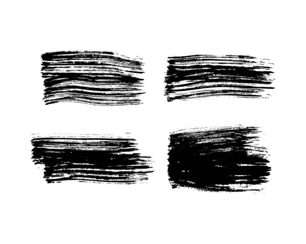 Set Four Black Brush Strokes Hand Drawn Ink Spots Isolated — Stock Vector