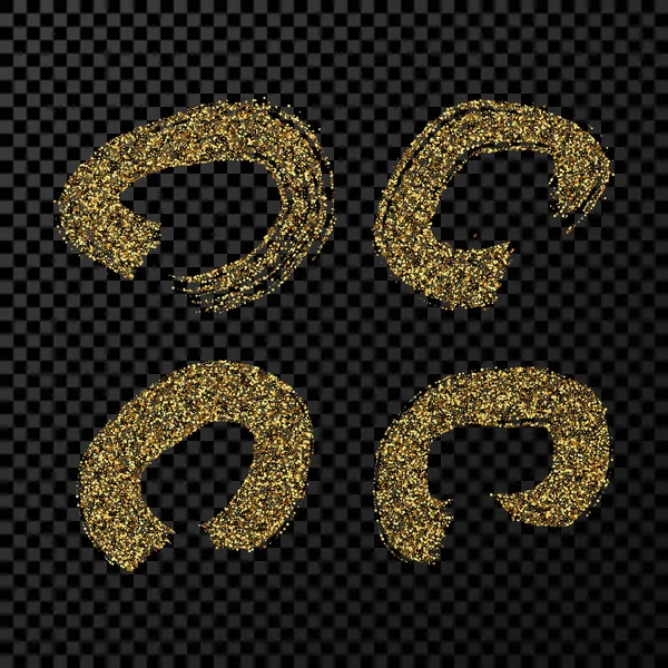Gouden Grunge Penseelstreken Cirkelvorm Set Van Vier Beschilderde Inktcirkels Inktvlek — Stockvector