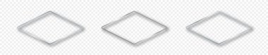 Şeffaf arkaplanda izole edilmiş üç gümüş parlayan eşkenar dörtgen şekilli çerçeve. Parlak efektli parlak bir çerçeve. Vektör illüstrasyonu
