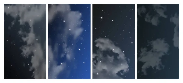 Noční Obloha Mnoha Hvězdami Soubor Čtyř Abstraktních Přírodních Prostředí Hvězdným — Stockový vektor