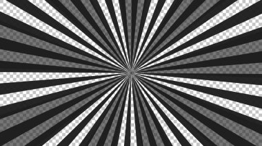 Şeffaf arkaplanda siyah çizgileri olan çizgi roman sayfası. Patlama ışınları desenli şablon dokuyu etkiler. Vektör illüstrasyonu