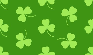 Mutlu Aziz Patrick günleri, kusursuz yeşil bir geçmiş. Yeşil yonca yaprağı deseni. Vektör illüstrasyonu