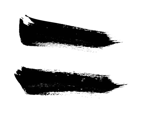 Set Dos Pinceladas Negras Manchas Tinta Dibujada Mano Aisladas Sobre — Vector de stock