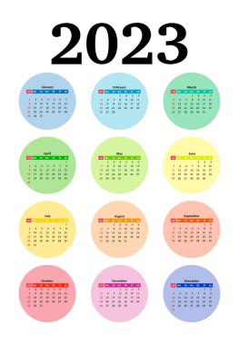 2023 için takvim beyaz arka planda izole edildi. Pazardan pazartesiye, iş planı. Vektör illüstrasyonu