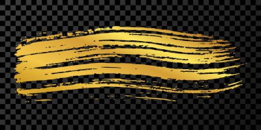 Altın fırça darbesi. El çizimi mürekkep lekeleri koyu şeffaf arka planda izole. Vektör illüstrasyonu