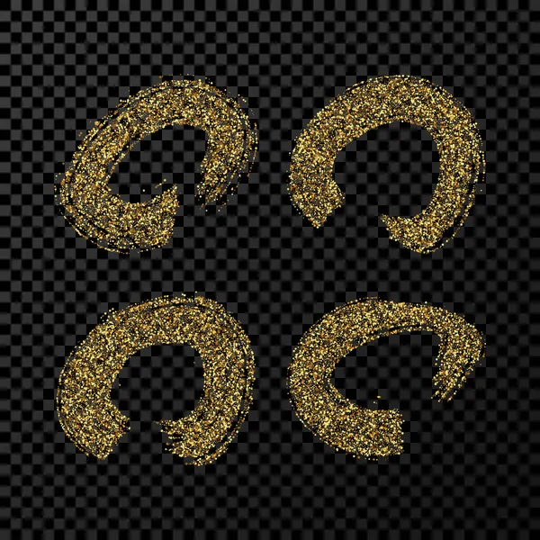 Gold Grunge Pinceladas Forma Círculo Conjunto Quatro Círculos Tinta Pintada —  Vetores de Stock