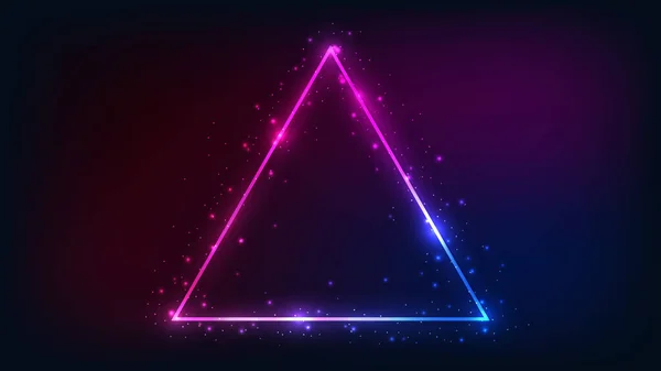 Neon Triangular Frame Shining Effects Sparkles Dark Background Empty Glowing — Stock Vector