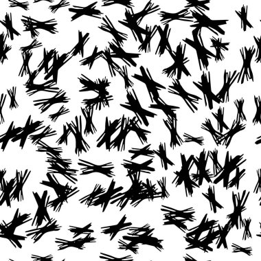 Elle çizilmiş çapraz sembollü kusursuz desen. Beyaz arka planda siyah çizim işareti. Vektör illüstrasyonu