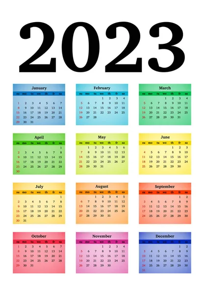 2023年のカレンダーは白い背景に隔離されています 日曜日から月曜日 ビジネステンプレート ベクターイラスト — ストックベクタ