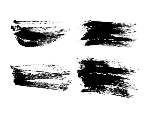 Набор Четырех Черных Мазков Кистью Ручные Пятна Чернил Изолированы Белом — стоковый вектор
