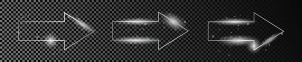 暗い透明な背景に隔離された3つの銀輝く矢印の形のフレームのセット 輝く効果を持つ光沢のあるフレーム ベクターイラスト — ストックベクタ