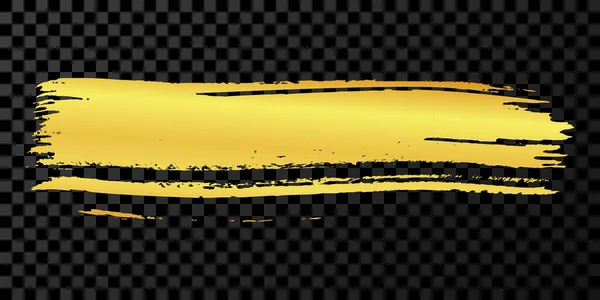 Золотой Удар Кистью Ручные Пятна Чернил Изолированы Темном Прозрачном Фоне — стоковый вектор