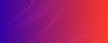 Dalga çizgileri olan modern renkli bir arkaplan. Mor geometrik soyut sunum arkaplanı. Vektör illüstrasyonu