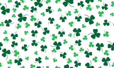 Mutlu Aziz Patrick günleri, kusursuz yeşil bir geçmiş. Yeşil yonca yaprağı deseni. Vektör illüstrasyonu