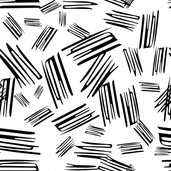 Seamless Pattern Black Pencil Brushstrokes Abstract Shapes White Background Vector — Stock Vector