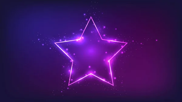輝く効果と暗い背景に輝く星形のネオンフレーム 空の光るテクノの背景 ベクターイラスト — ストックベクタ